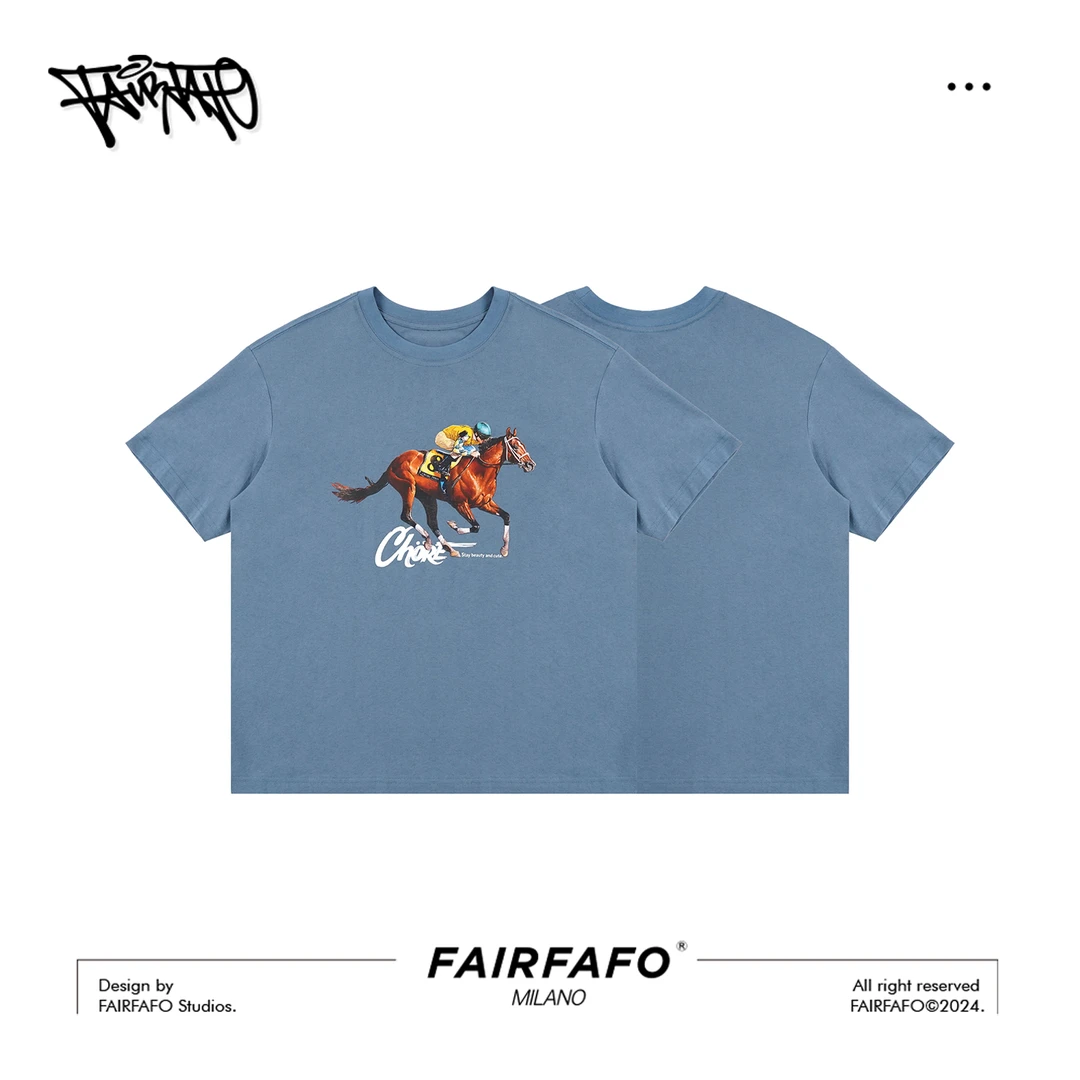 林肉肉【飞驰骏马】美式休闲情侣夏季印花潮流T恤TXAL46111