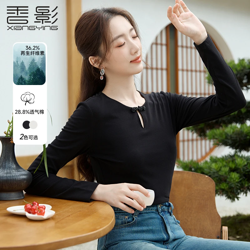 X643643 T恤 香影新中式盘扣女秋季新款长袖圆领修身
