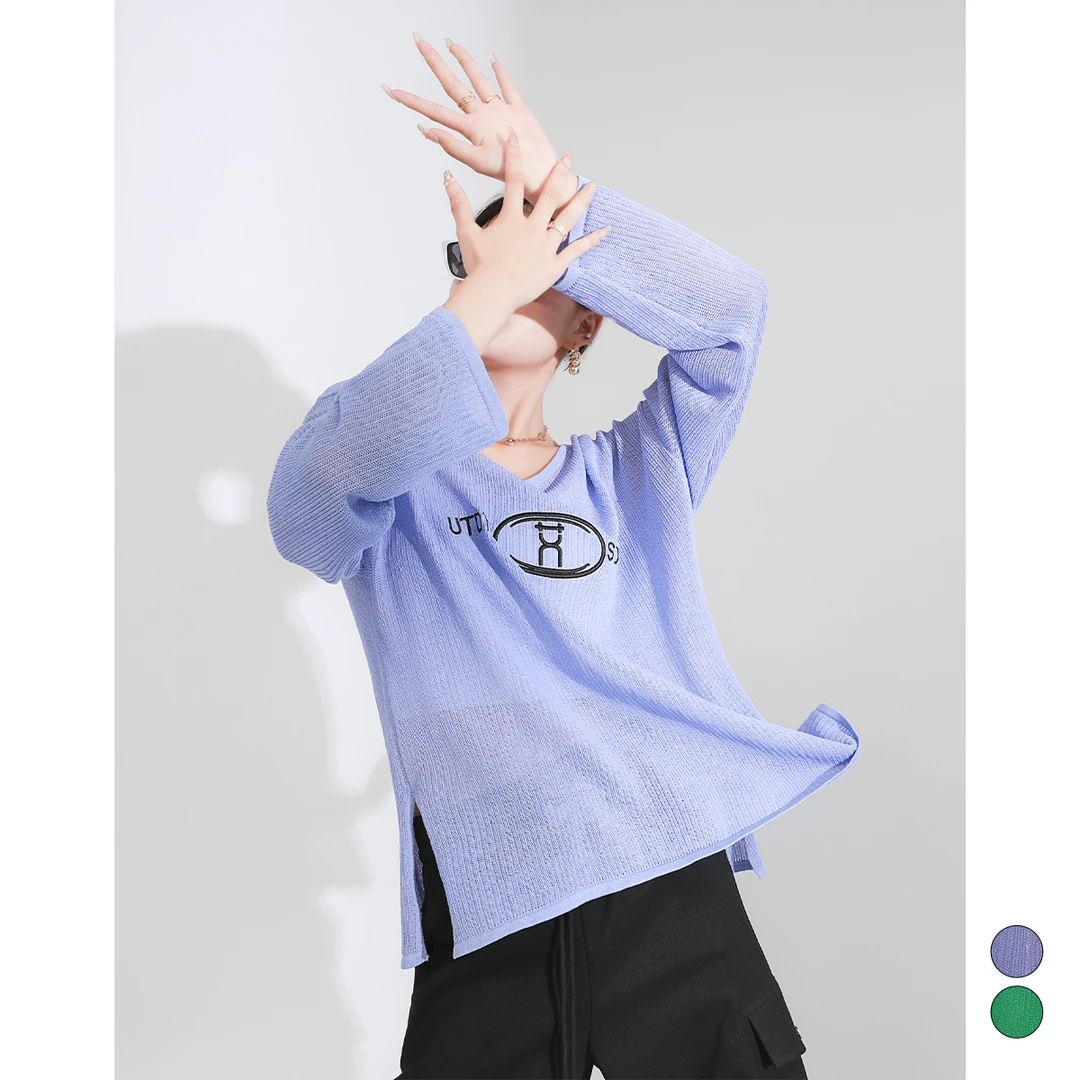 【高捻麻针织衫】针织镂空休闲慵懒风宽松针织上衣W22CF4354