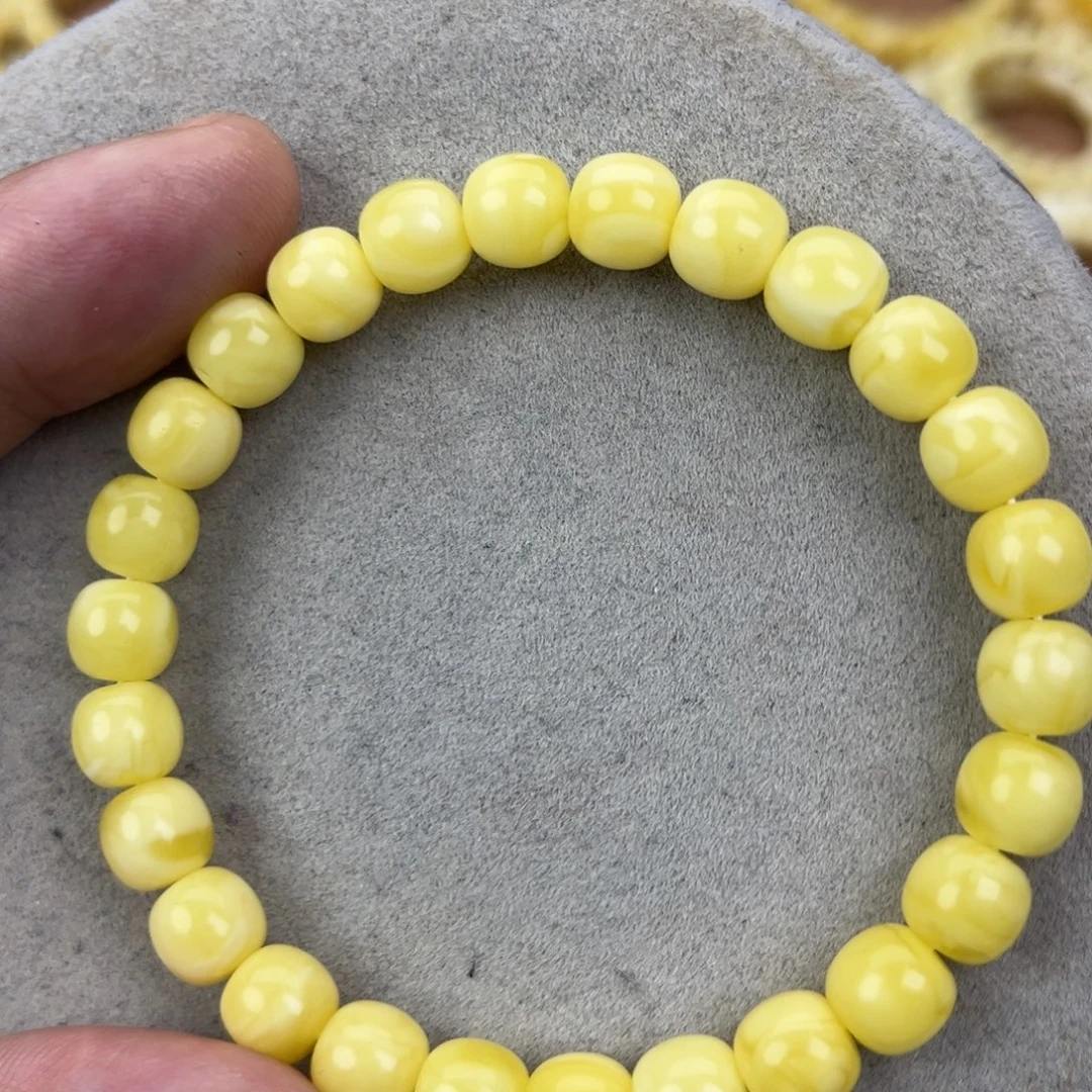 蜜蜡未镶嵌手串纯天然俄料奶白花极限弧高桩8*7.5腕口17+