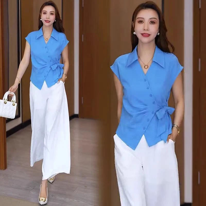 洋气套装女夏季法式蝴蝶结V领大码连衣裙高端大气上档次200斤夏装