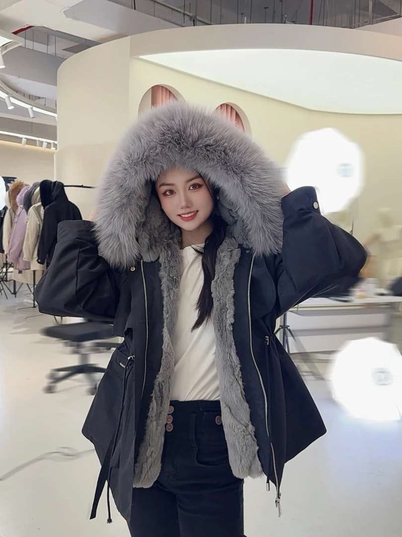TD【嫦娥獭兔毛+棉袖】獭兔毛内胆短款收腰显瘦休闲冬季女士外套