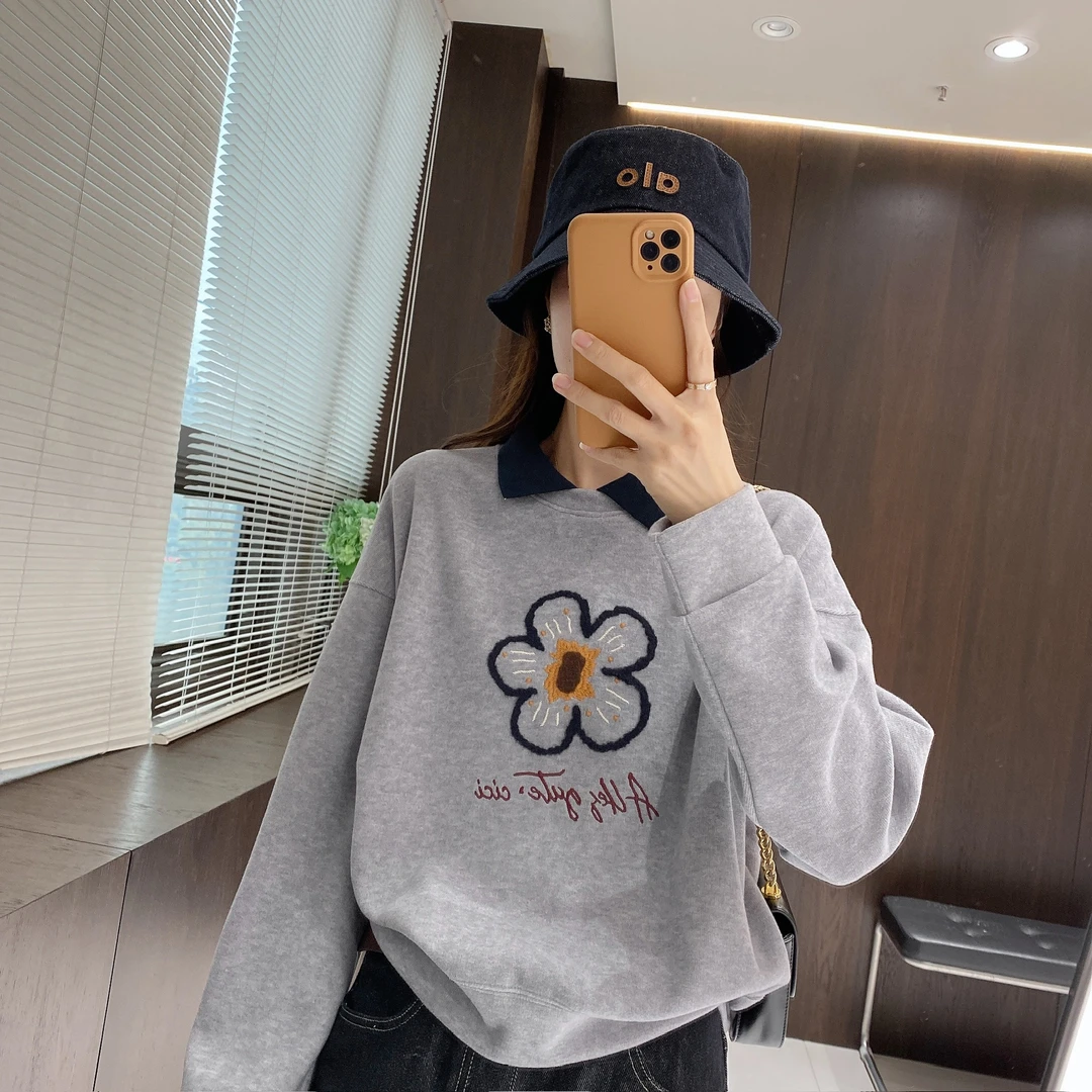 IMFLY金小金自制女装 卫衣DYW9835早秋假两件花朵刺绣减龄卫衣