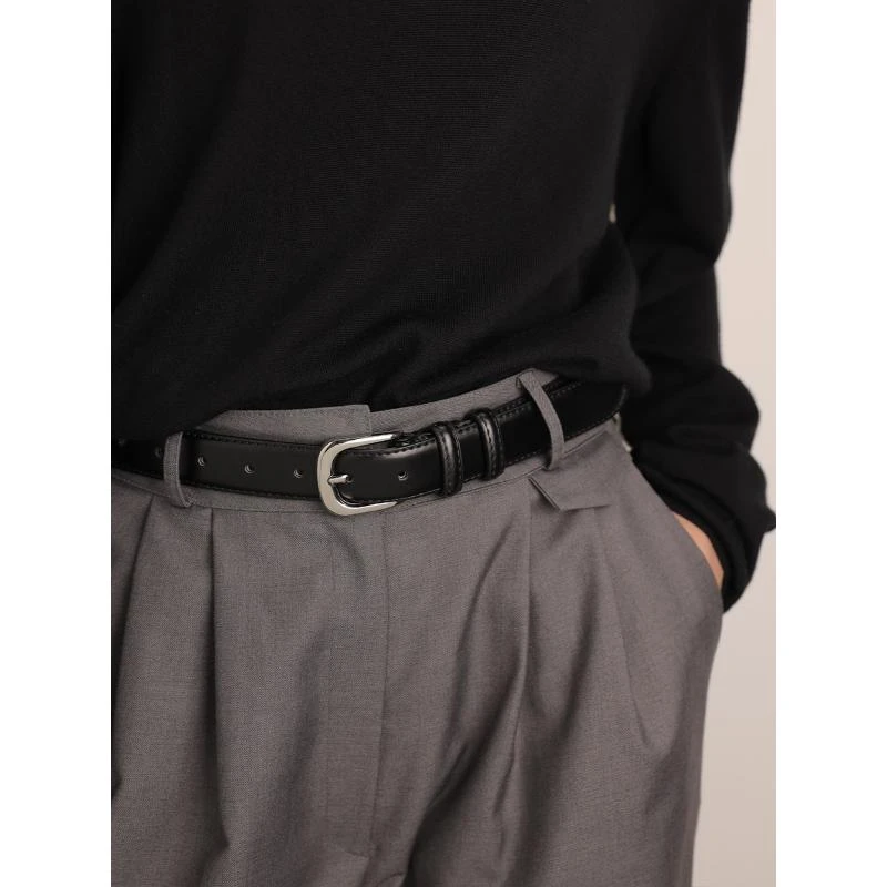 皮带女士 简约中性牛皮裤带 小众通勤百搭休闲黑色皮带男装饰腰带