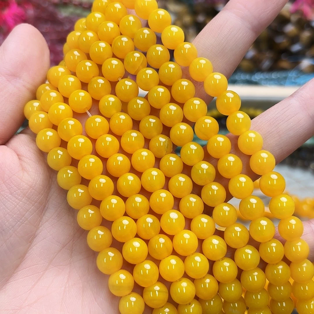 玛瑙/玉髓未镶嵌珠宝半成品卡8黄玛圆珠一条