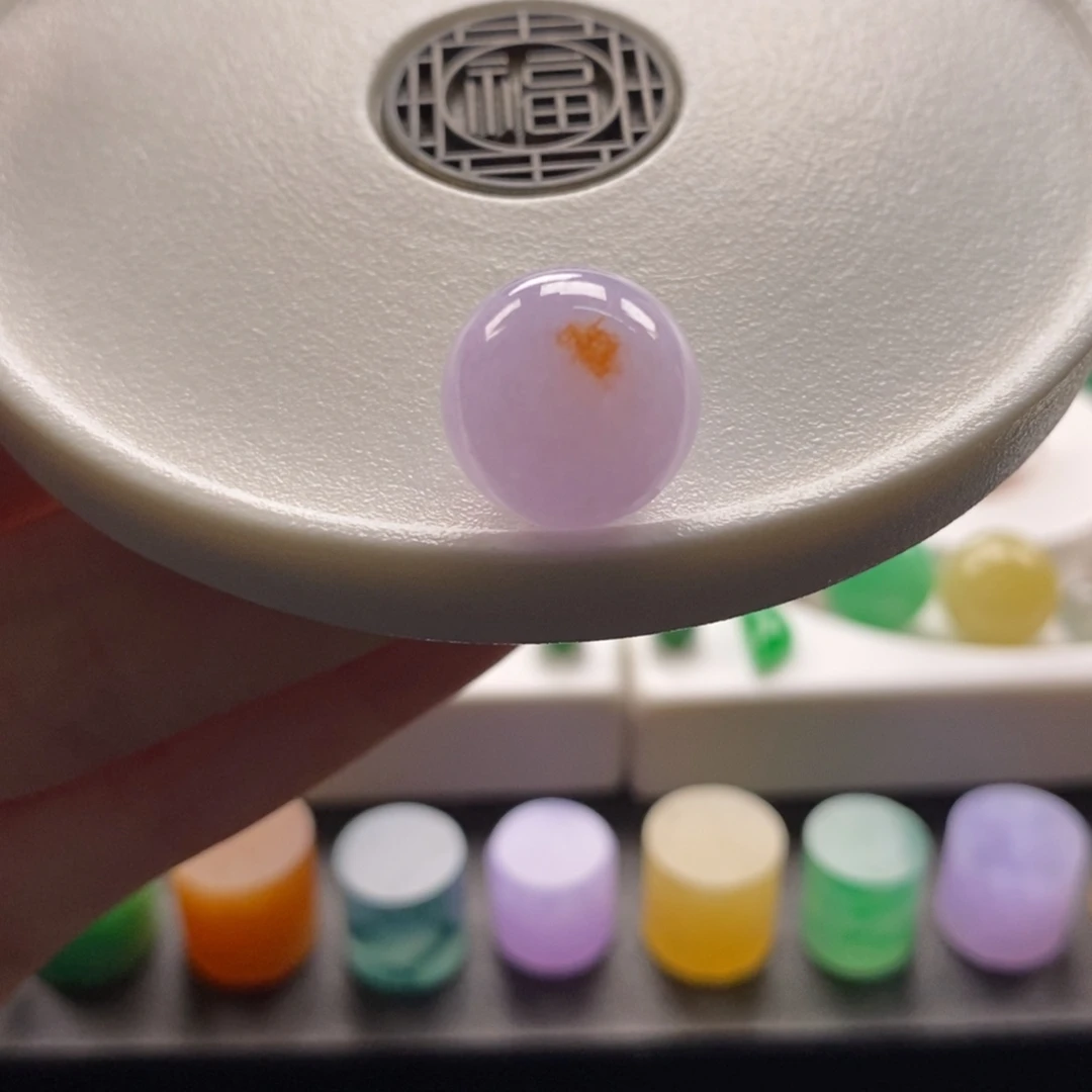 翡翠未镶嵌颈饰粉紫底洒金特色圆珠卡13