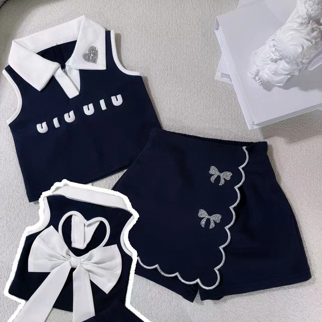 女童夏装套装2025新款儿童无袖polo衫上衣宝宝夏季休闲裙子两件套