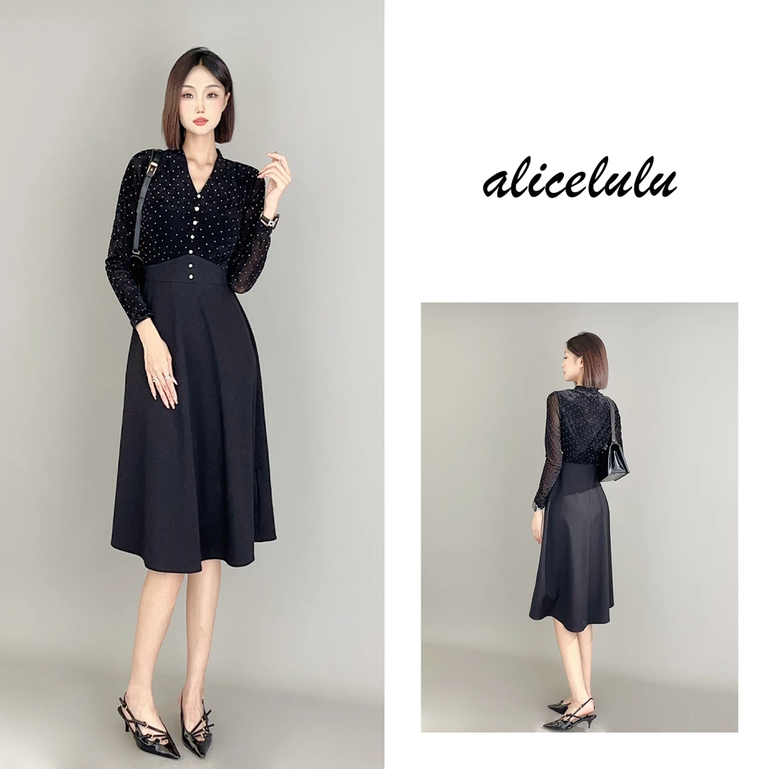 6[alicelulu]“皓月繁星”连衣裙高温烫钻优雅拼接S2139523Q