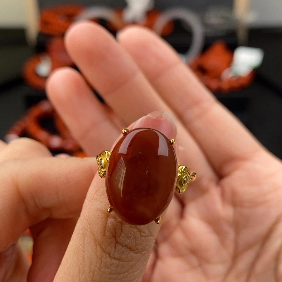 南红玛瑙银S925镶嵌四川凉山牛血红戒指