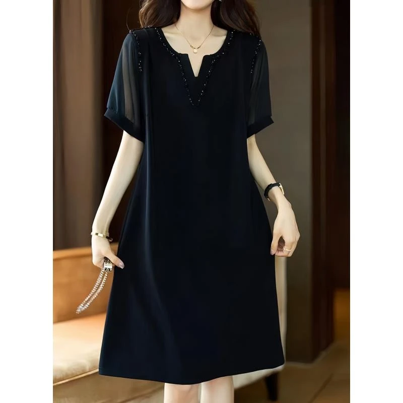 【奥兰多多&杨子家轻奢定制】V领钉珠连衣裙10906