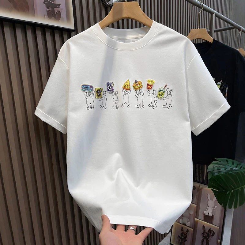 潮牌高街贴布刺绣半袖男士夏季小众设计感ins百搭宽松短袖t恤上衣