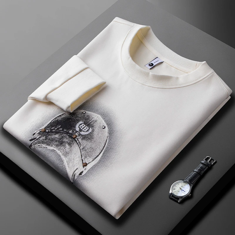 洛尼提日亚帽子印花休闲运动卫衣男款2025新款秋冬修身潮流长袖衣