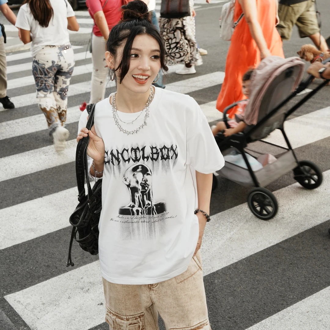 KencilBox千笔盒子潮流原创街舞街头头像短袖T恤男女同款白黑红色
