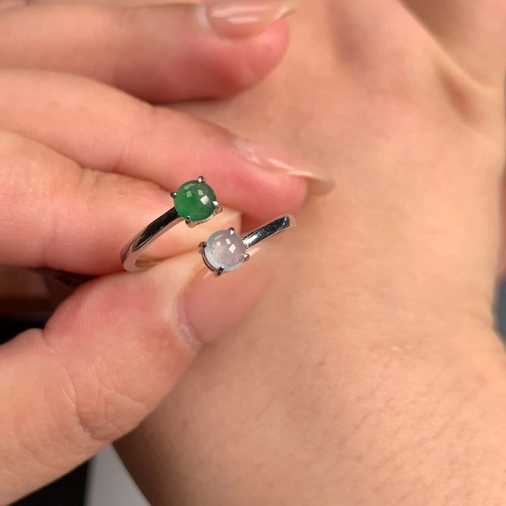 翡翠银S925镶嵌颈饰戒指