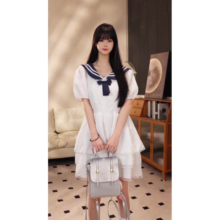 【XIAOLIN】海军领学院风辣妹裙摆三层蕾丝花边纯欲甜美蓬蓬裙