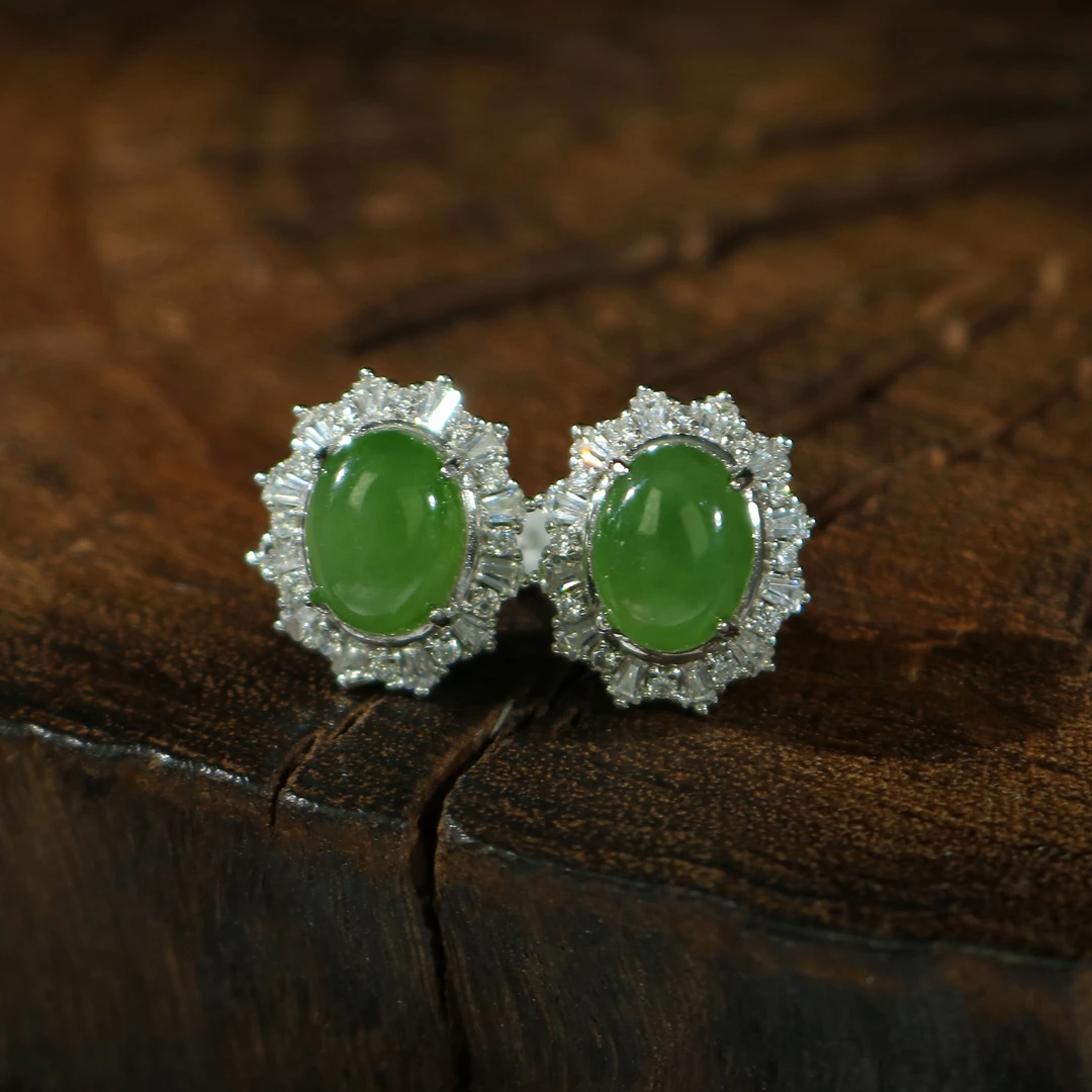 凰一品 碧玉耳钉s925