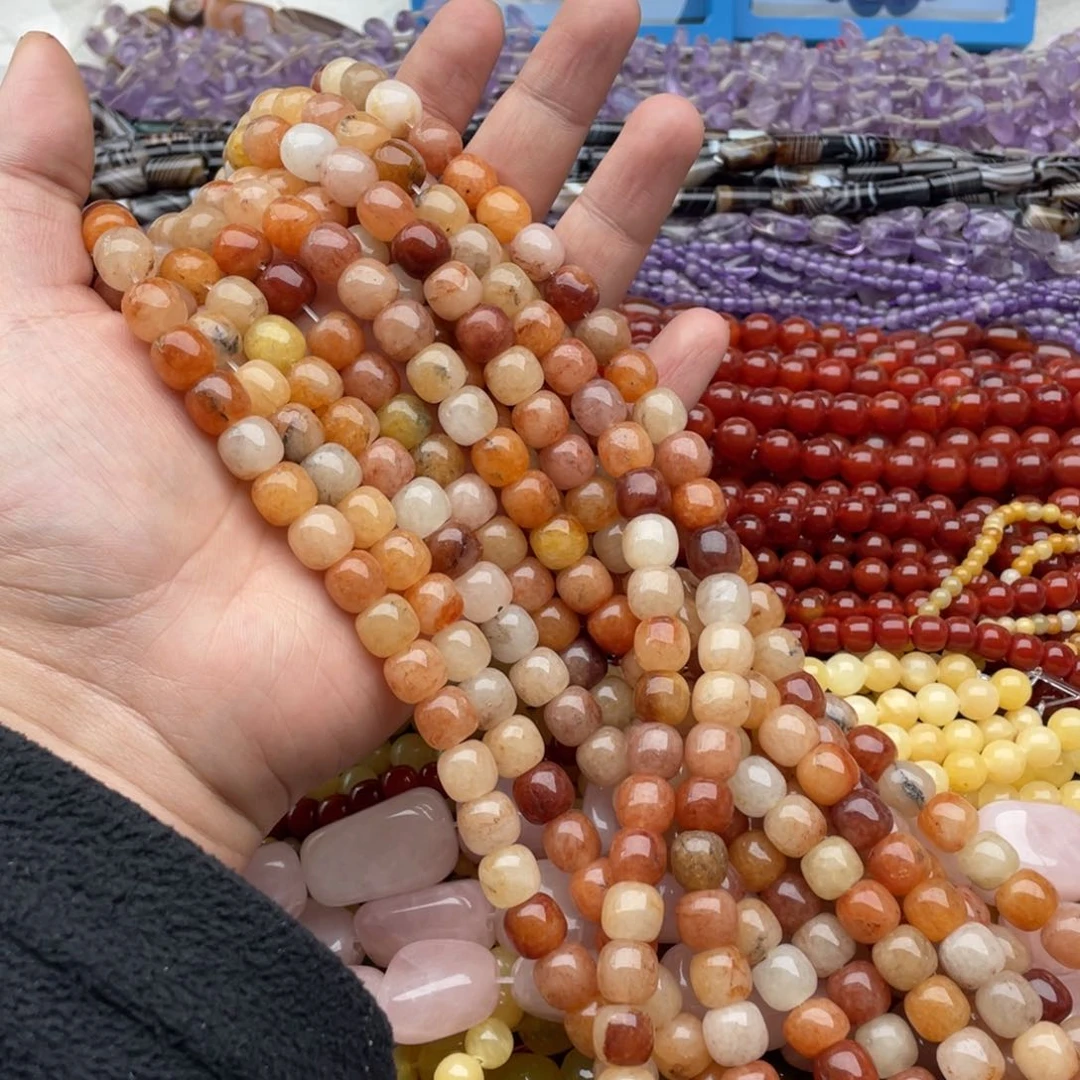 玛瑙/玉髓珠宝半成品未镶嵌一条装10*9金丝玉老型珠