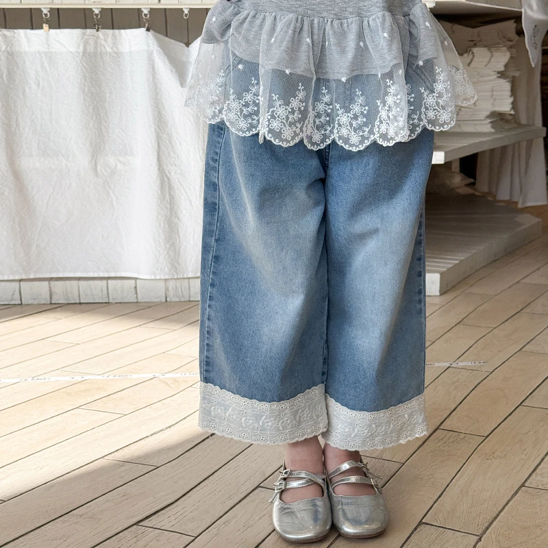 7家女童裤子夏季薄款2025新款儿童休闲洋气小女孩牛仔阔腿裤宝宝