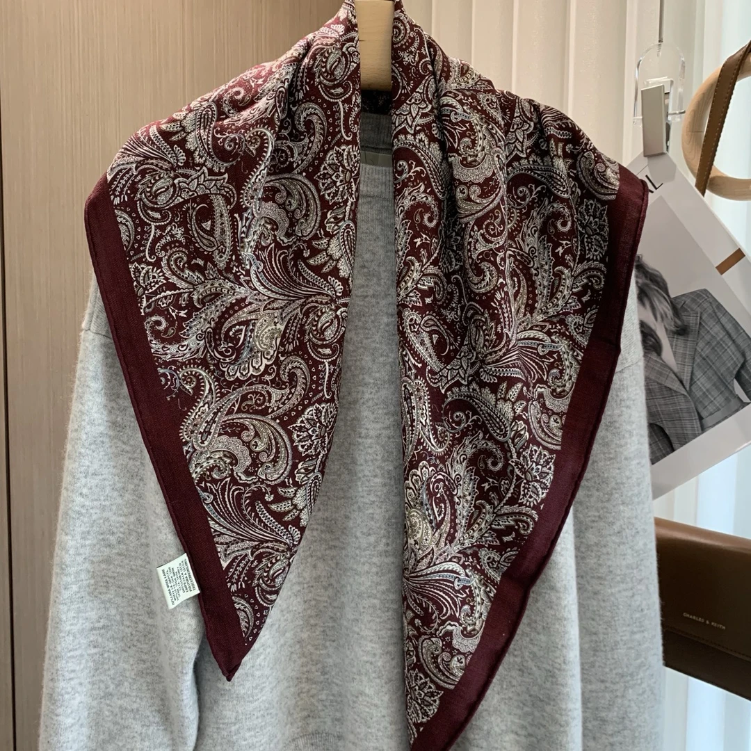 【浓情派对】双面异色时尚百搭真丝桑蚕丝羊毛丝巾围巾方巾保暖披肩