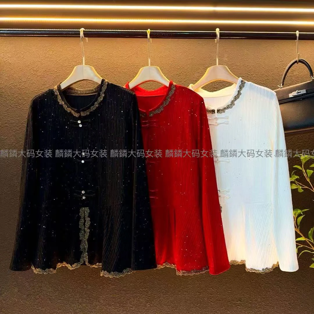 新款2025新中式国风长袖时尚洋气显瘦遮肚子圆领上衣T恤/6625