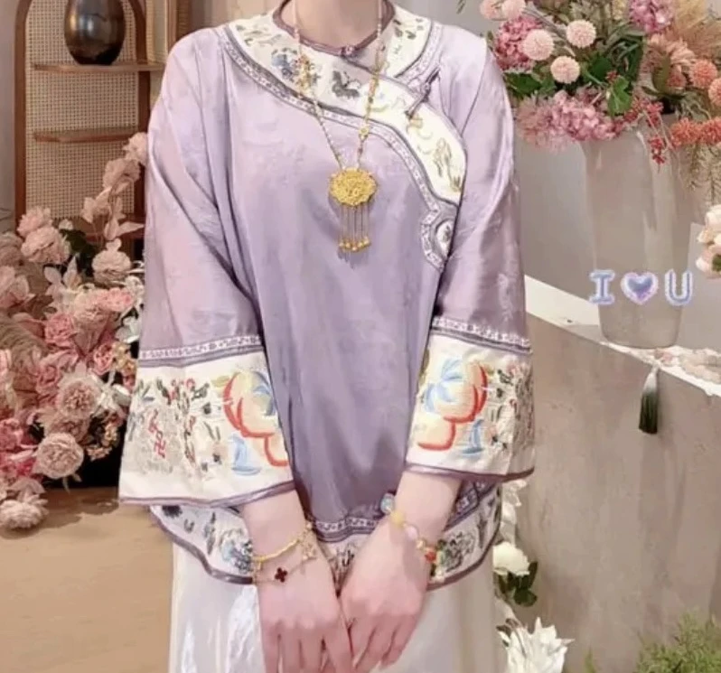 2025春夏季新款上衣小衫新中式国风圆领绣花长袖衬衫女款