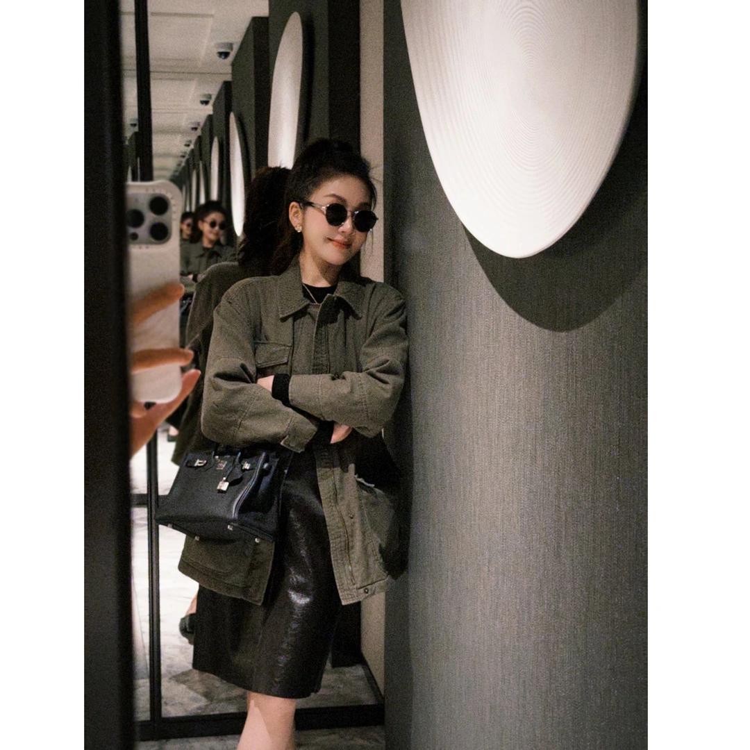 syna希娜 100棉复古设计工装大口袋夹克外套