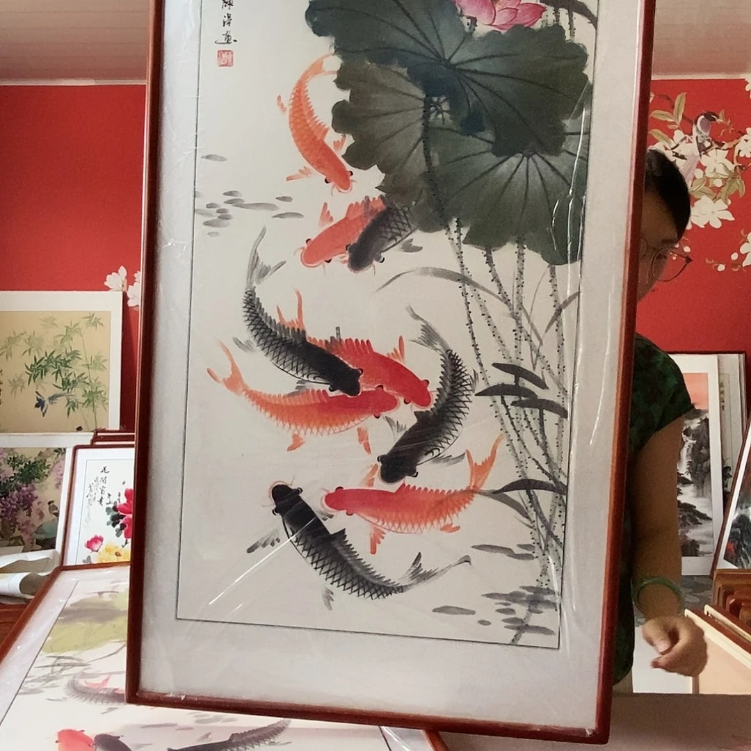 国画手写手绘带框包邮62✖️122国画作品