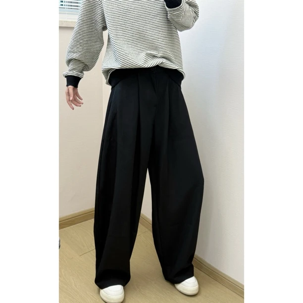 纯色阔腿裤直筒休闲裤黑色垂感长裤