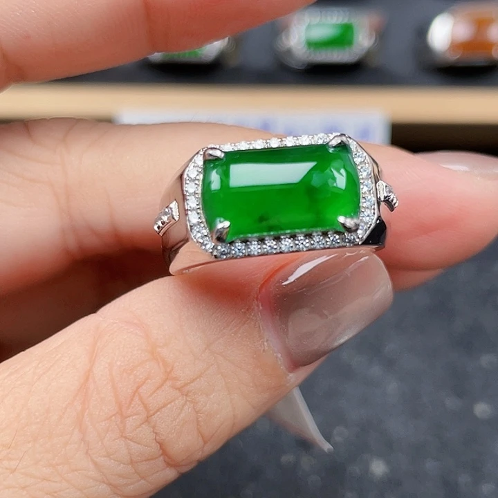 银S925镶嵌戒指翡翠男戒编号3676没运费险