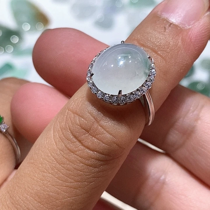 银S925镶嵌戒指翡翠60号