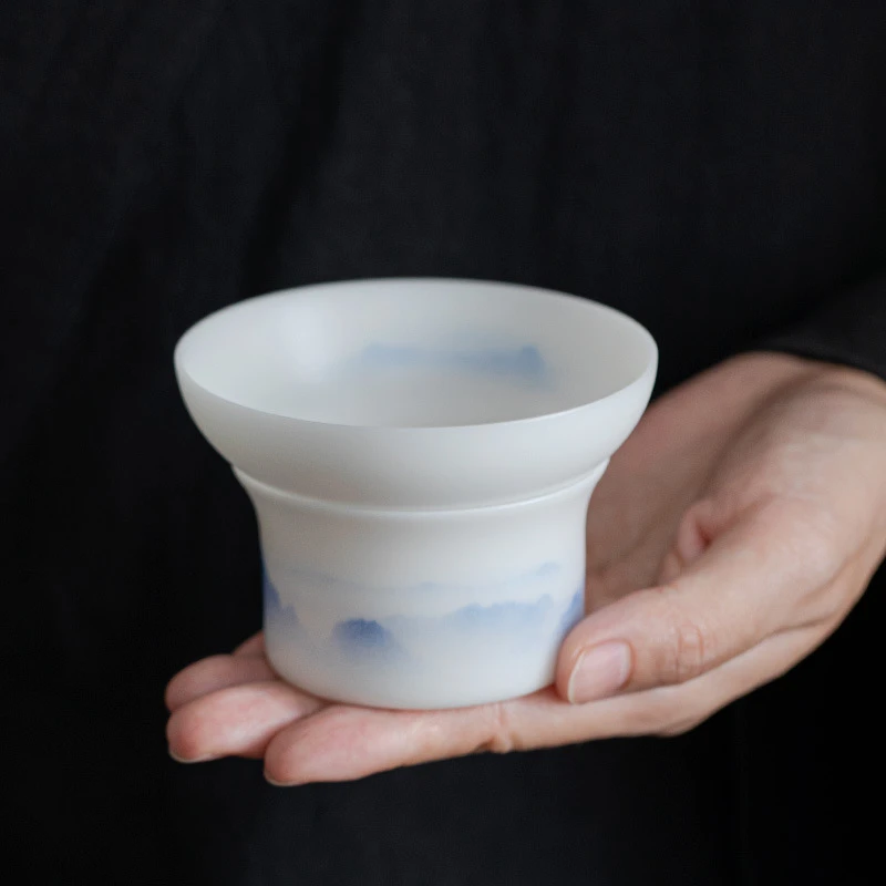 国潮主人杯冰种羊脂玉瓷茶漏全瓷茶滤家用茶渣过滤器功夫茶具配件