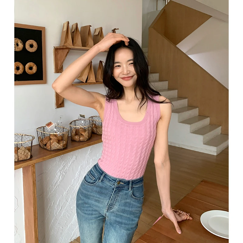 【ALONE SAVOR】夏季修身显瘦百搭打底韩版无袖u领纯色背心P231