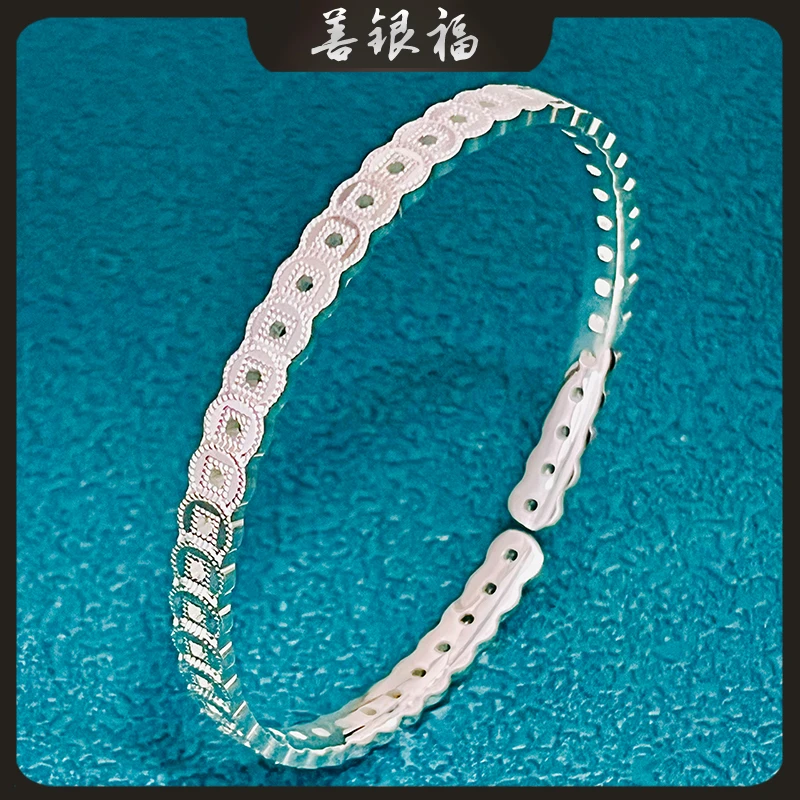 善银福 足银手镯 足银9999铜钱钱币银手镯女开口气质时尚百搭轻奢