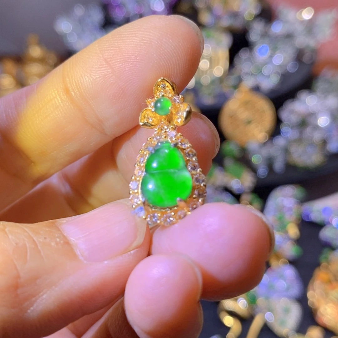 吊坠(不含链)银S925镶嵌翡翠