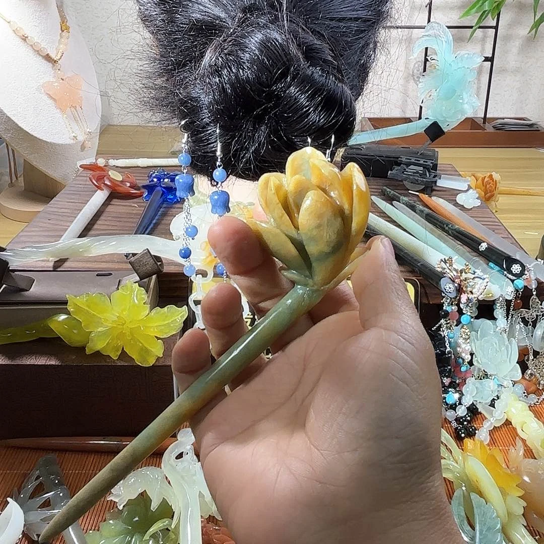 蛇纹石玉合金发饰