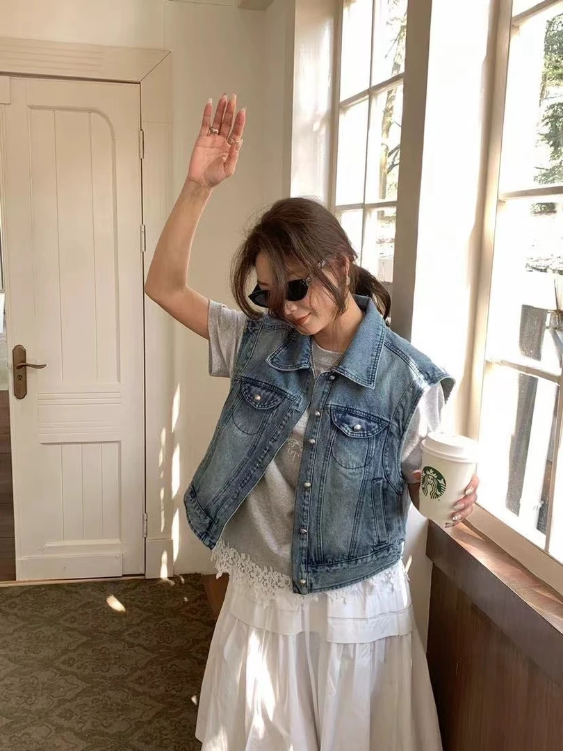 3635号#8061#春新款双口袋休闲百搭牛仔马甲 G11-11