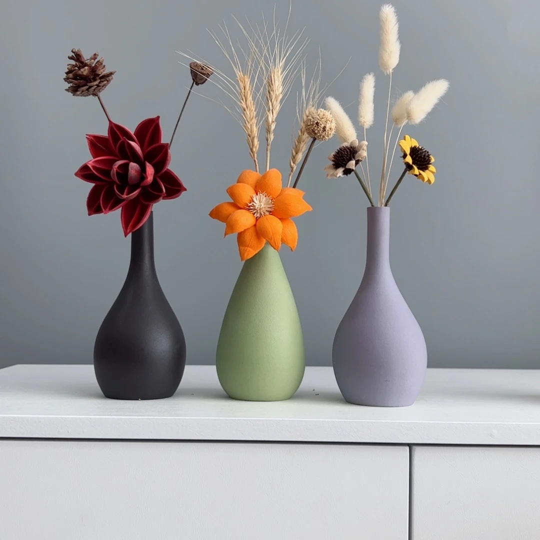 摆件陶瓷小花瓶摆件含花总高约20-30cm