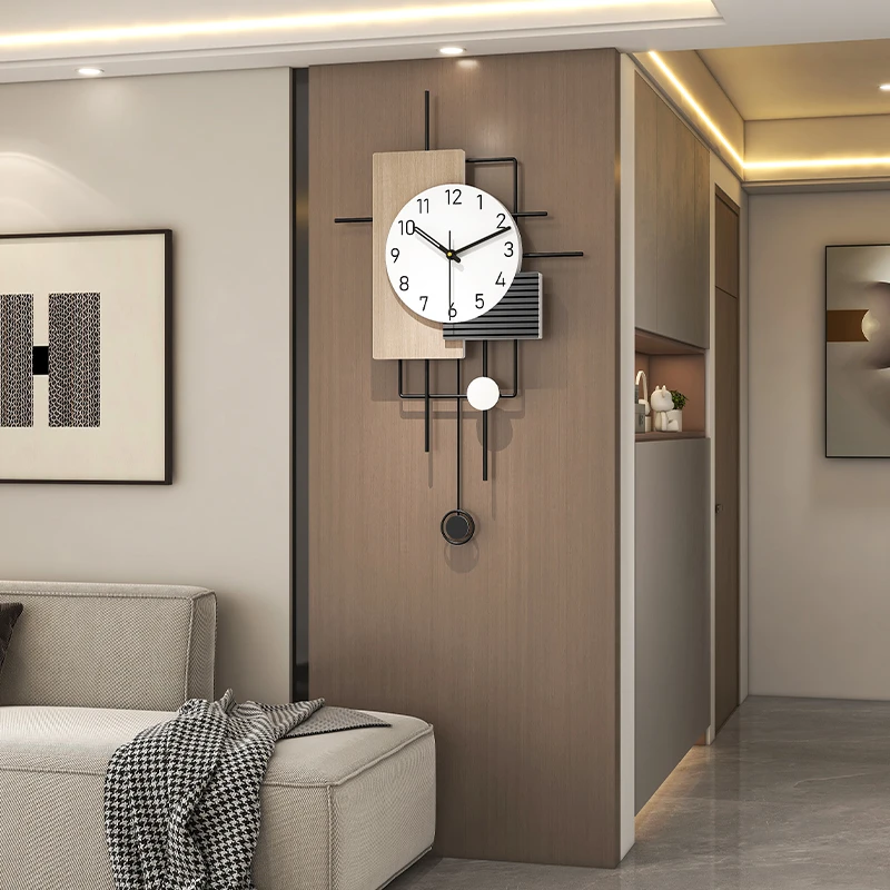 原木风静音时钟客厅现代简约创意钟表家用2025新款网红创意挂钟