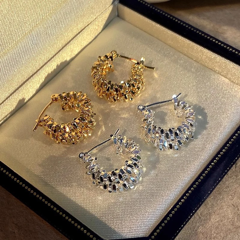 合金耳饰 不规则双层C形气质耳钉个性高级感女独特冷淡风耳饰银针