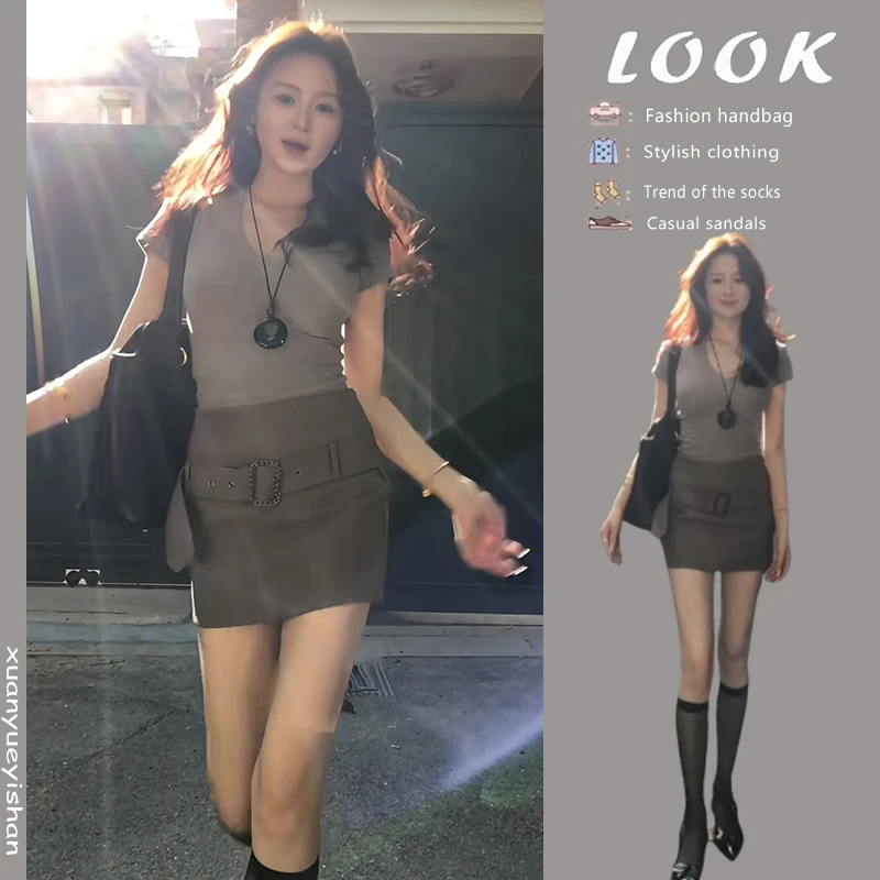 夏季名媛一整套时尚穿搭女2025新款韩版纯欲风上衣气质短裙两件套