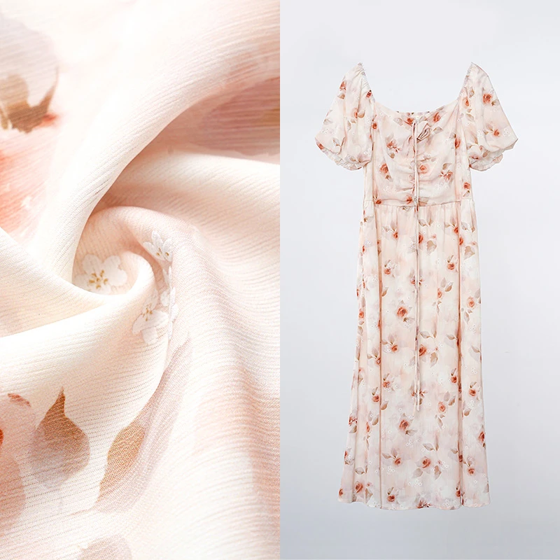 2025新款复古法式方领系带泡泡袖碎花修身显瘦连衣裙82404U069