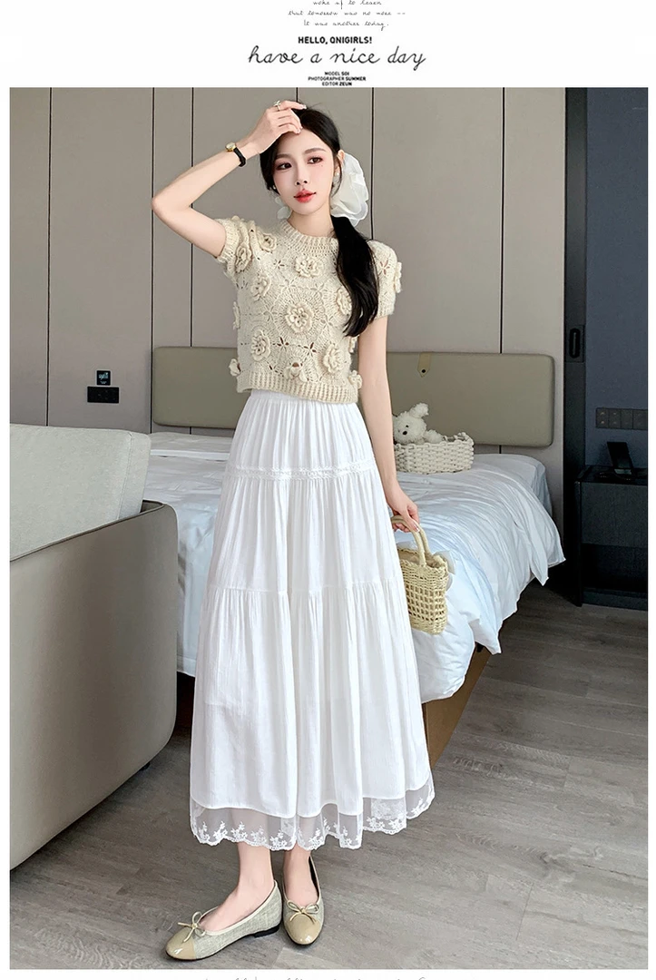 夏季新款白色女半身裙子松紧腰百搭纱裙显瘦裙子