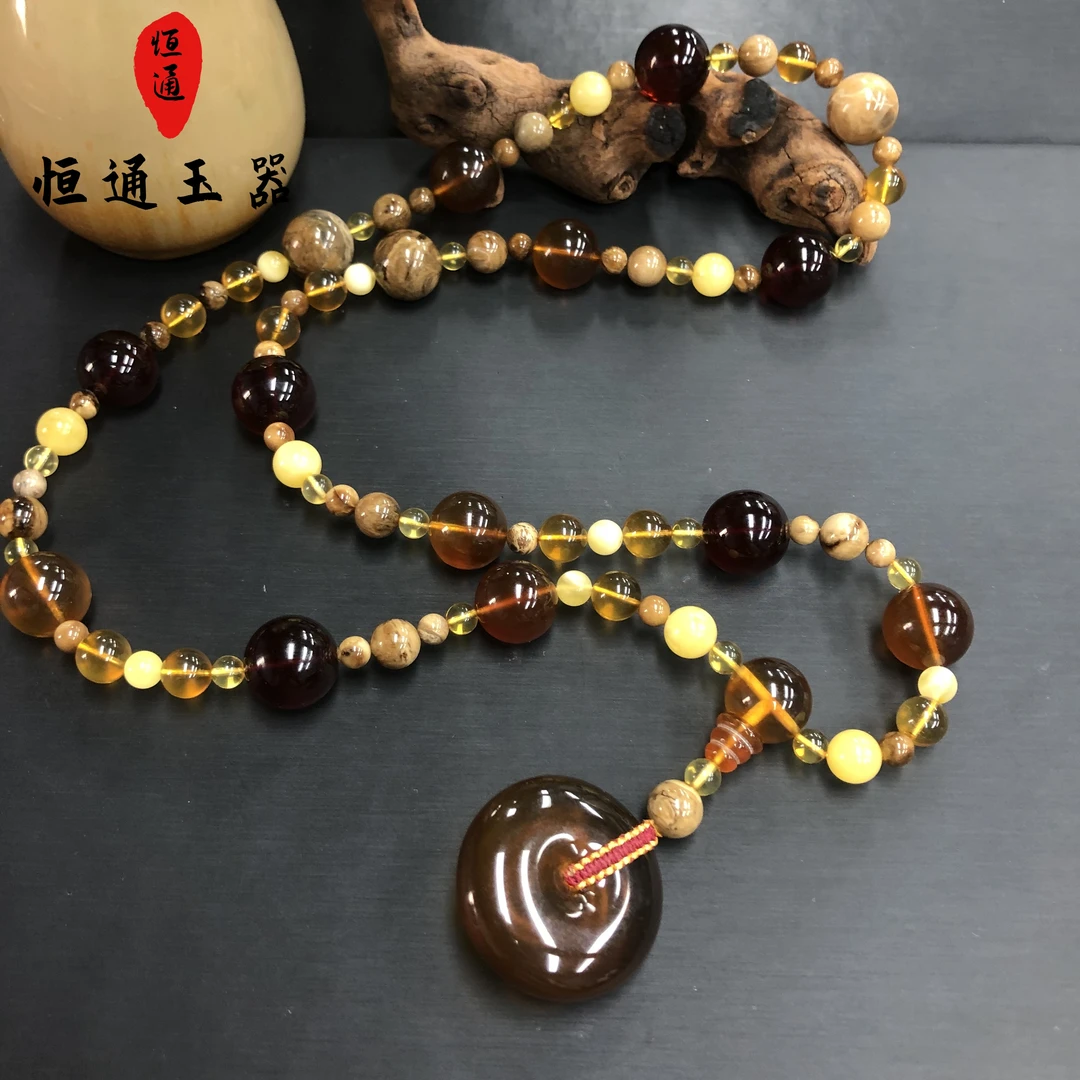 琥珀多宝平安 珠径规格约8-15mm 平安扣规格30*10mm-1-2680