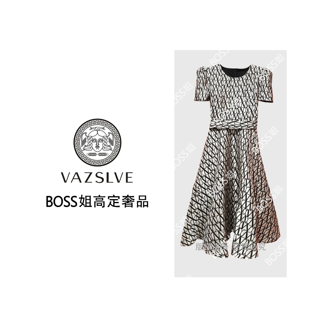 VAZSLVE/原创设计2025新款连衣裙印花短袖印花夏季连衣裙1ck416