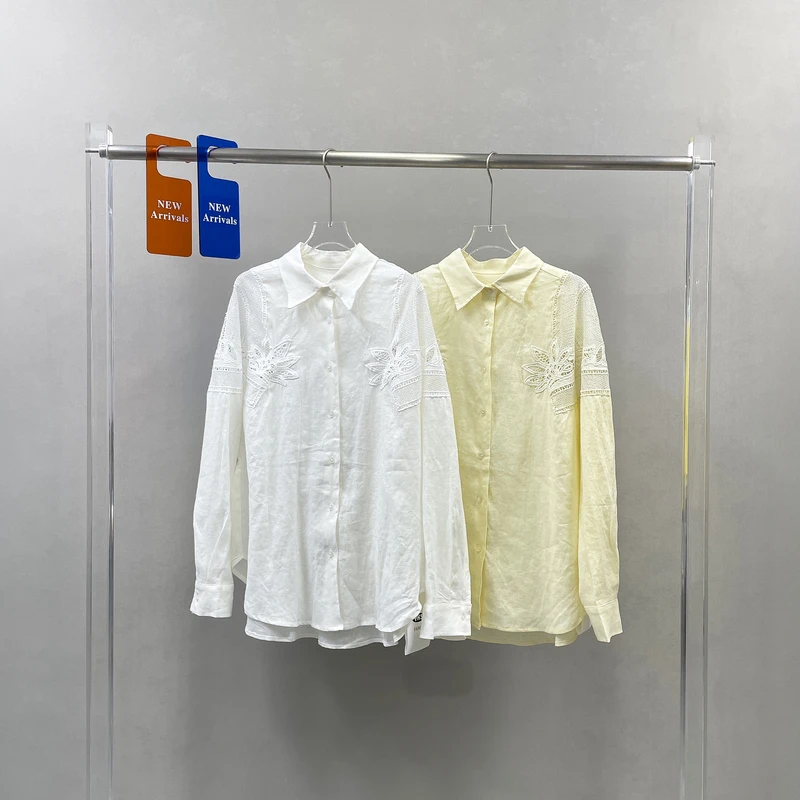 YKS欧货春季新款镂空刺绣翻领衬衫外套女宽松休闲上衣250522