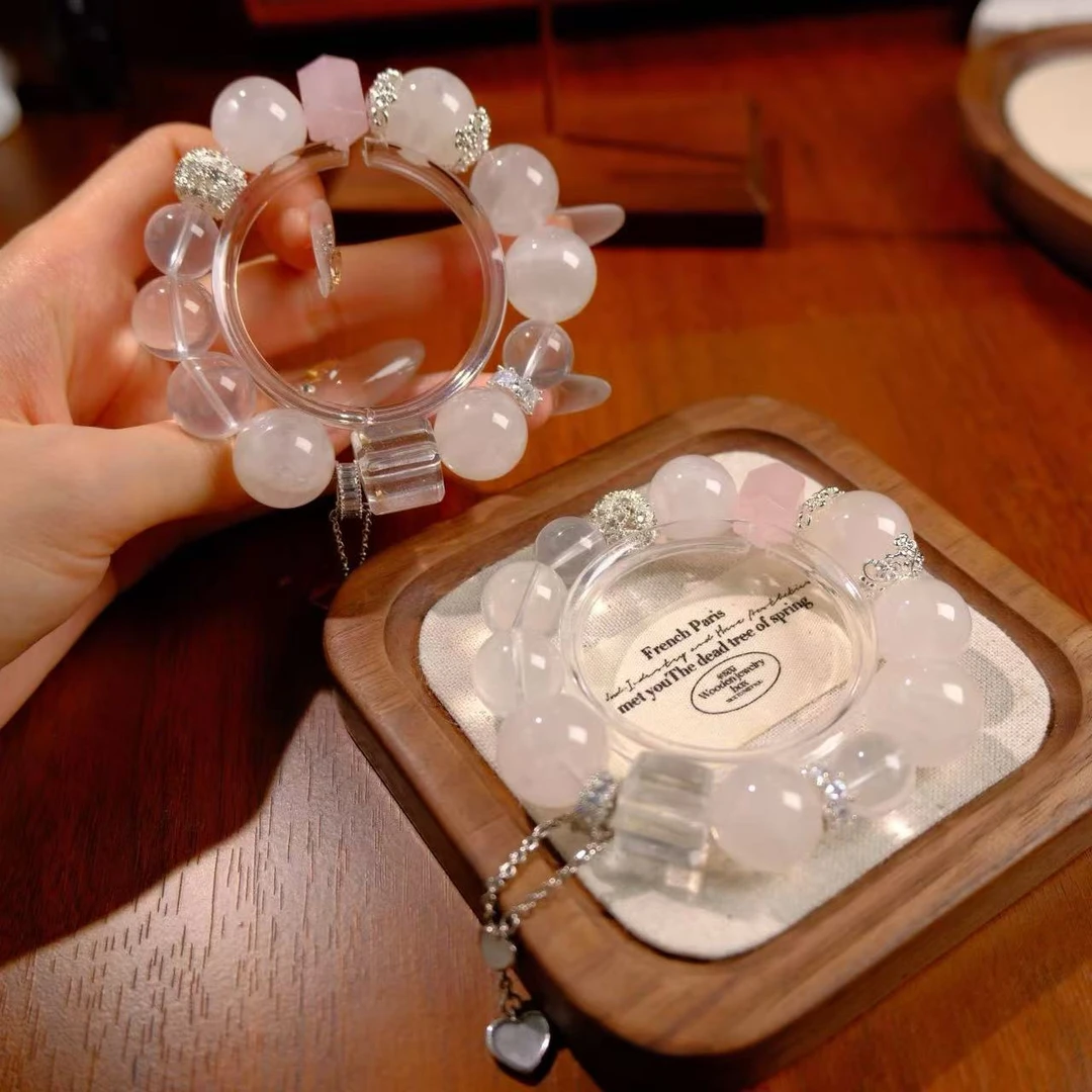 雪花幽灵粉水晶奶白晶手串手链 颜色微差多样性发其一ZF793