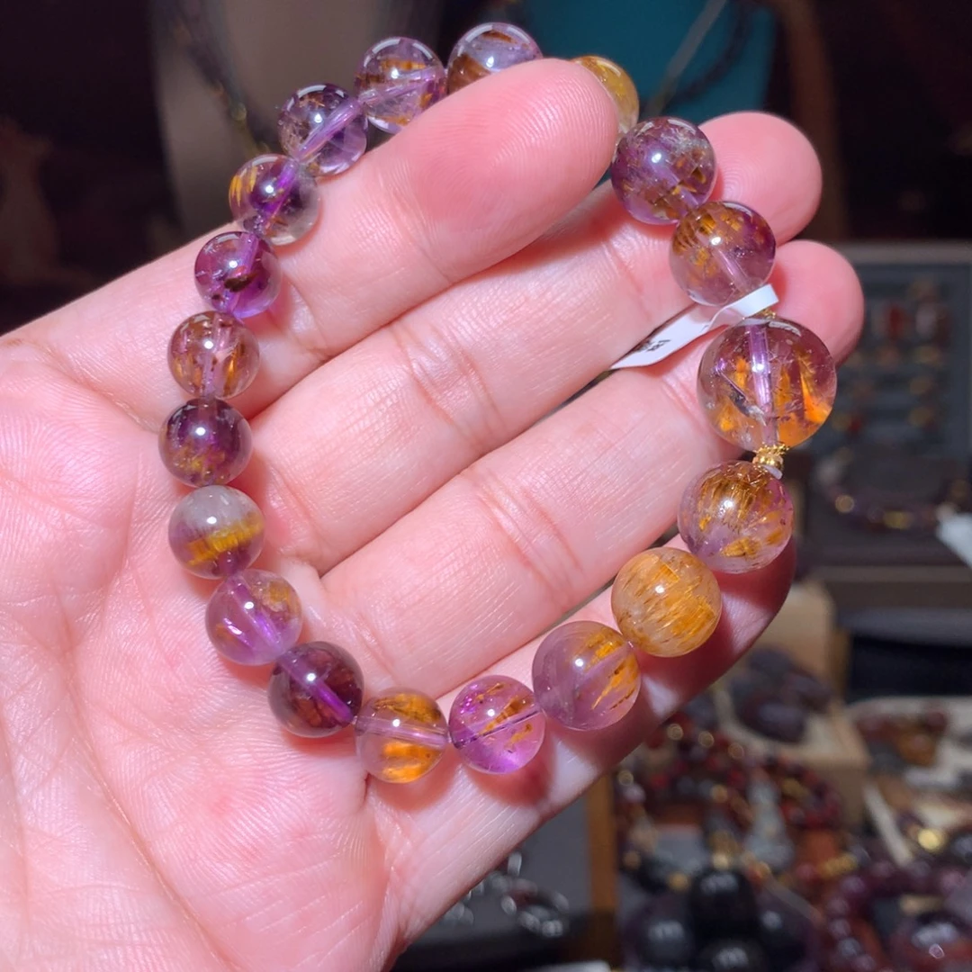 珠宝半成品水晶18K金镶嵌极光紫钛手串