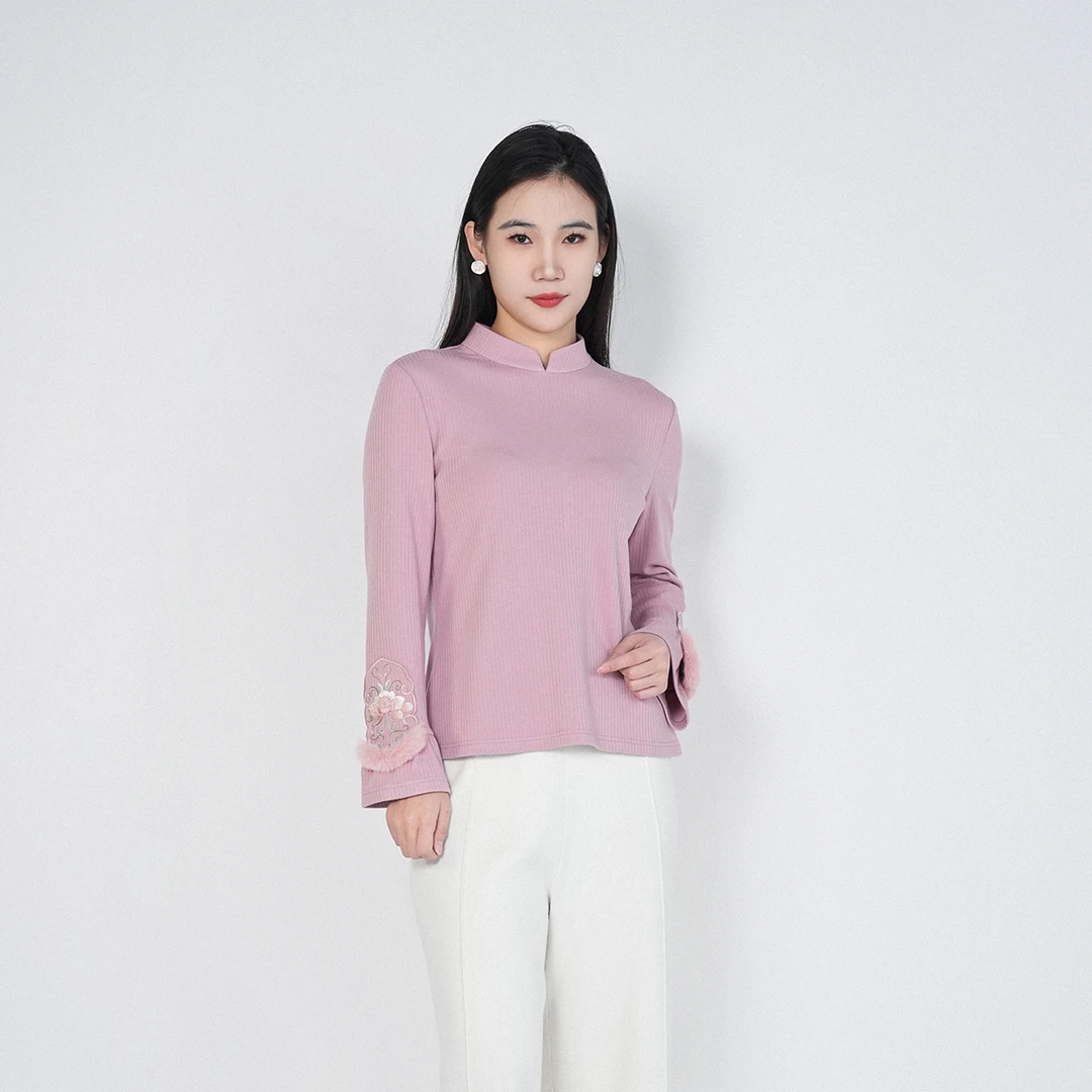 中国风棉质短款立领刺绣花百搭通勤减龄内搭女明羽上衣HASS180017