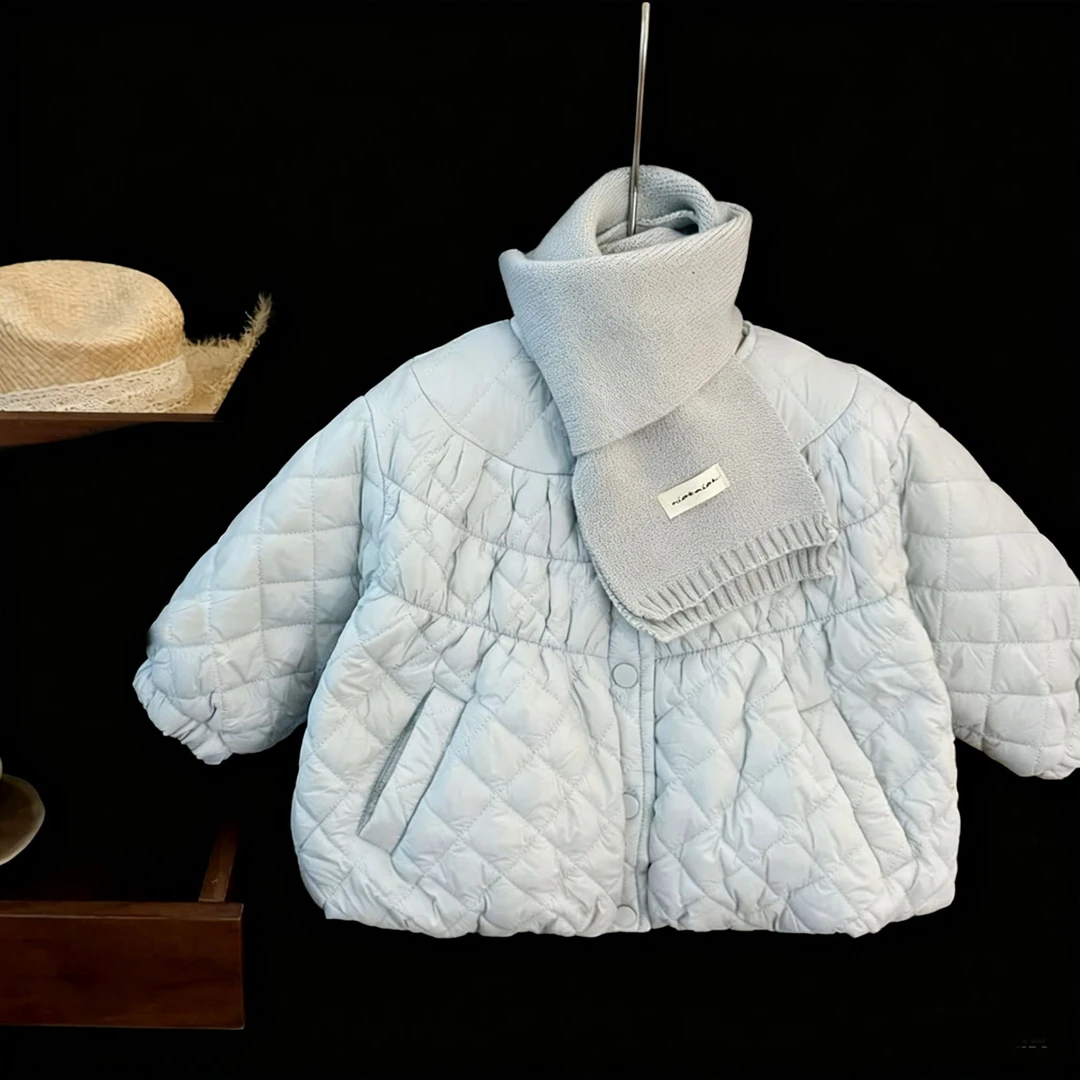 女童冬季菱格棉服2025加绒加厚保暖公主外套宝宝棉袄百搭时尚外套