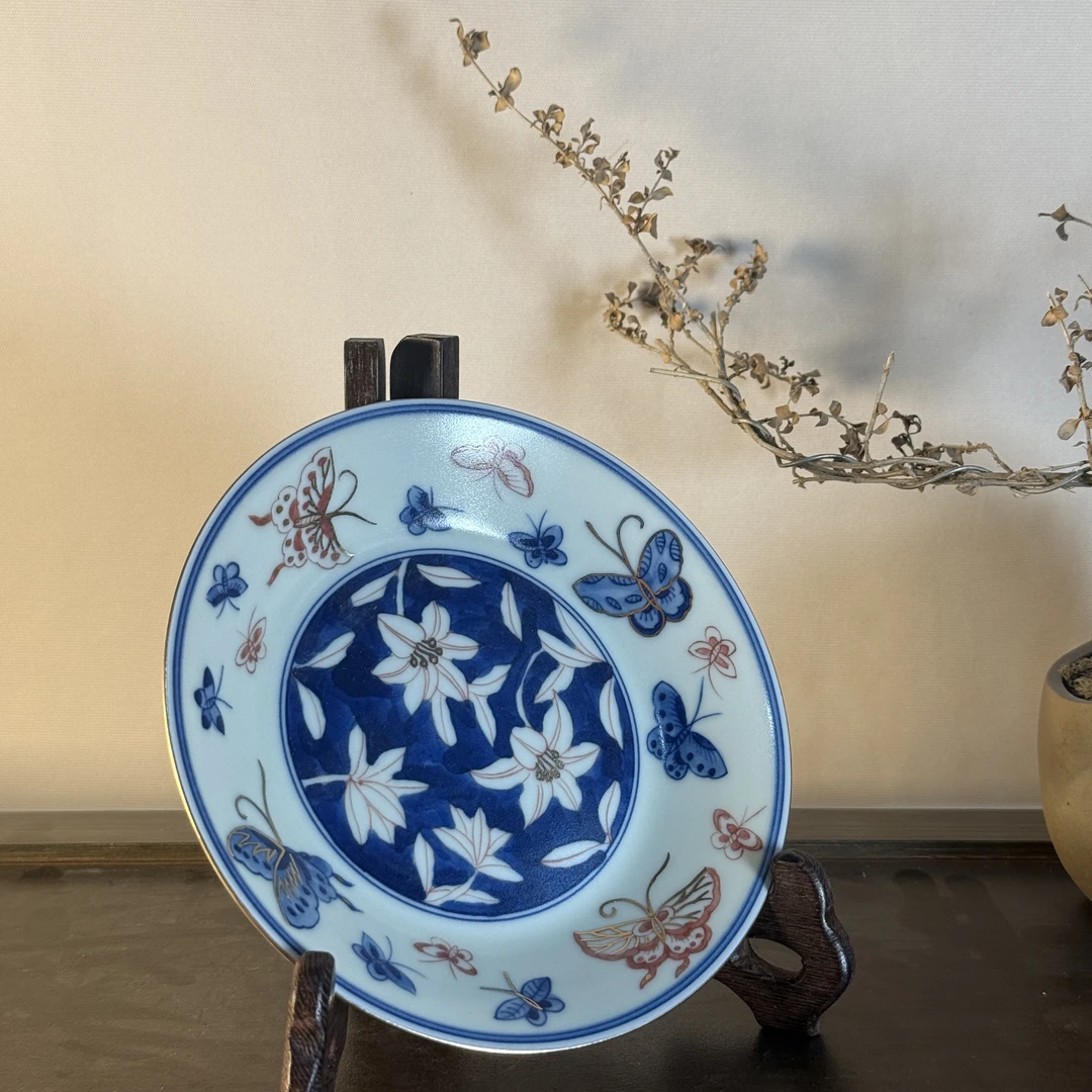 雨溪 描金百合花蝴蝶壶承 0068